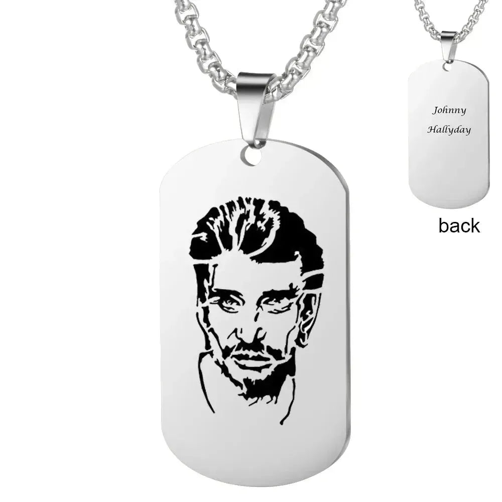 Silver Plated 2 Sides Engraved French Rocker Johnny Hallyday Photo Necklace Pendant female male bijoux femme SL-049 - Königlicher Siegelring
