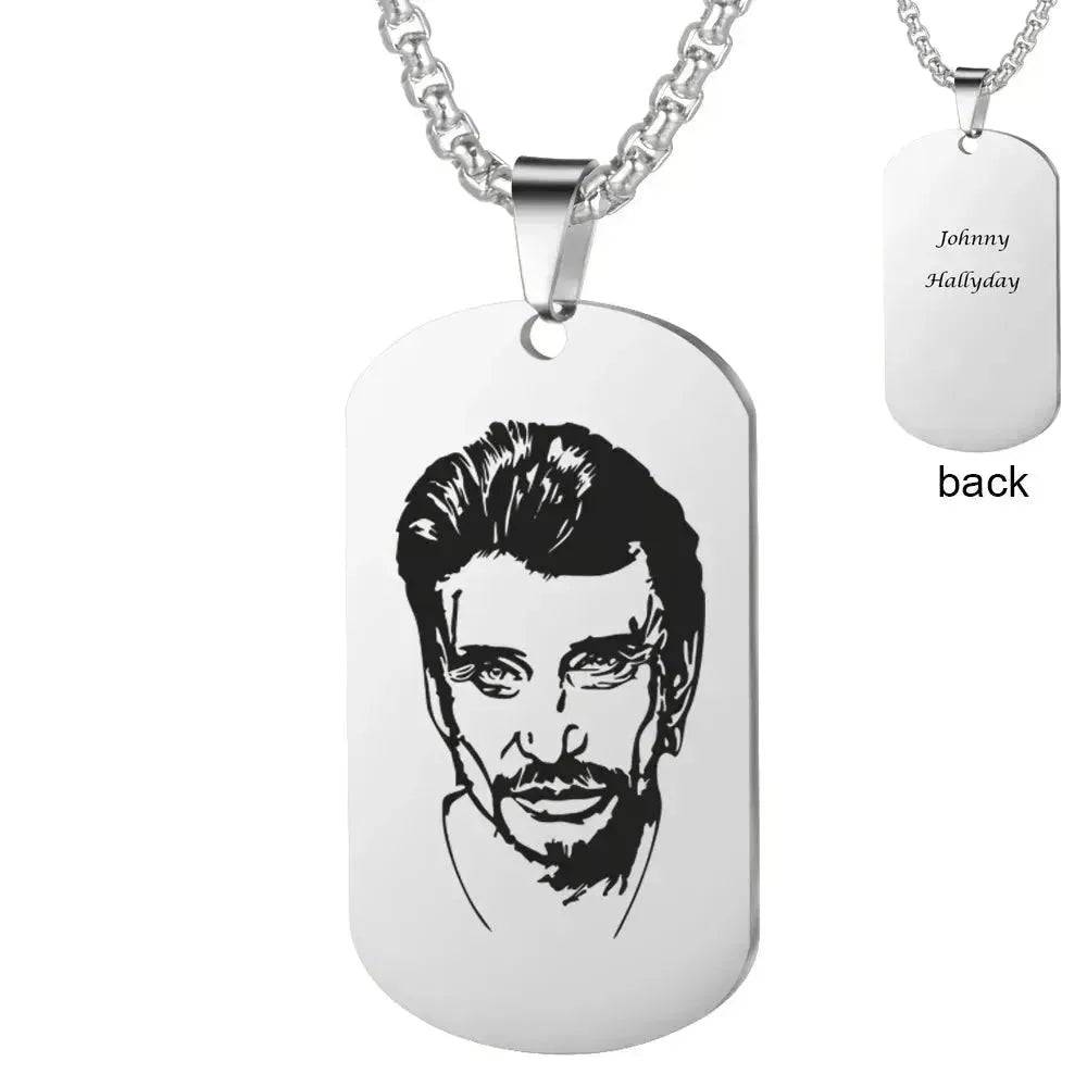 Silver Plated 2 Sides Engraved French Rocker Johnny Hallyday Photo Necklace Pendant female male bijoux femme SL-049 - Königlicher Siegelring