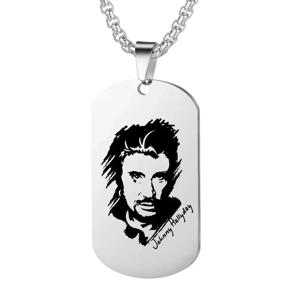 Silver Plated 2 Sides Engraved French Rocker Johnny Hallyday Photo Necklace Pendant female male bijoux femme SL-049 - Königlicher Siegelring