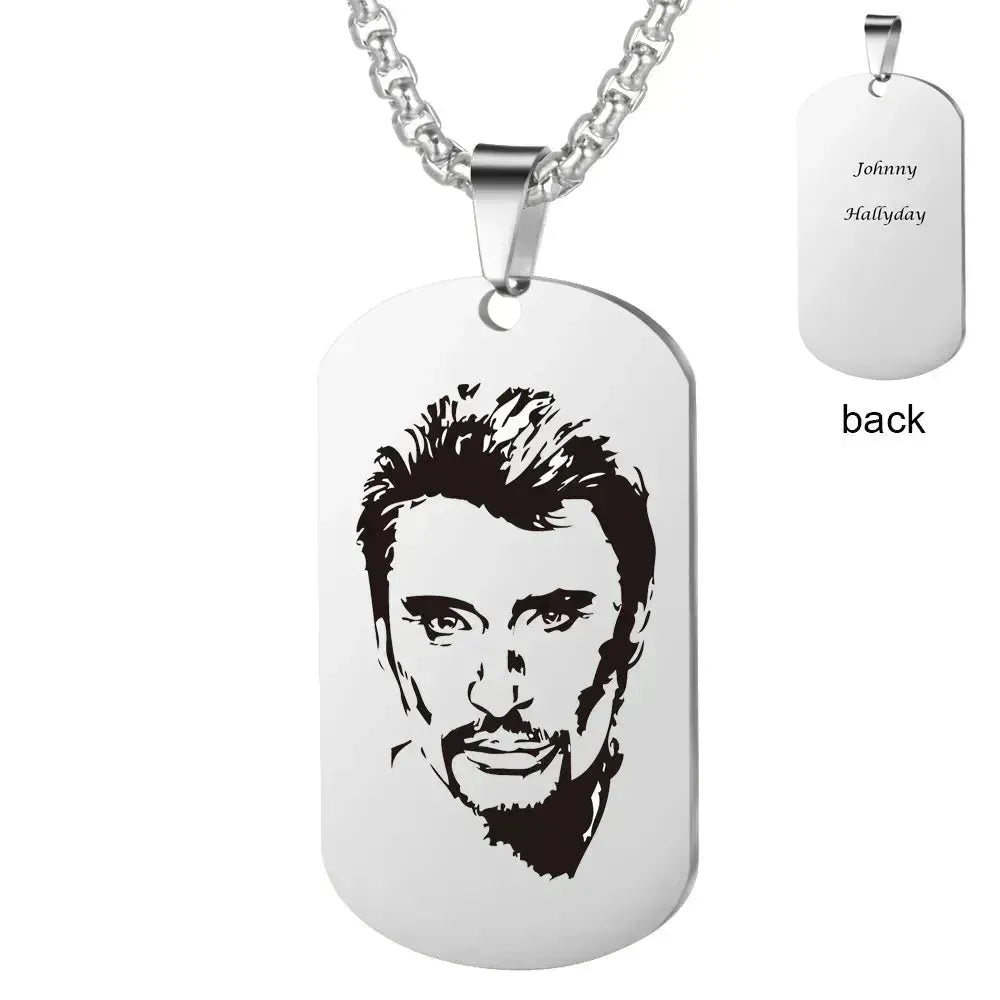 Silver Plated 2 Sides Engraved French Rocker Johnny Hallyday Photo Necklace Pendant female male bijoux femme SL-049 - Königlicher Siegelring