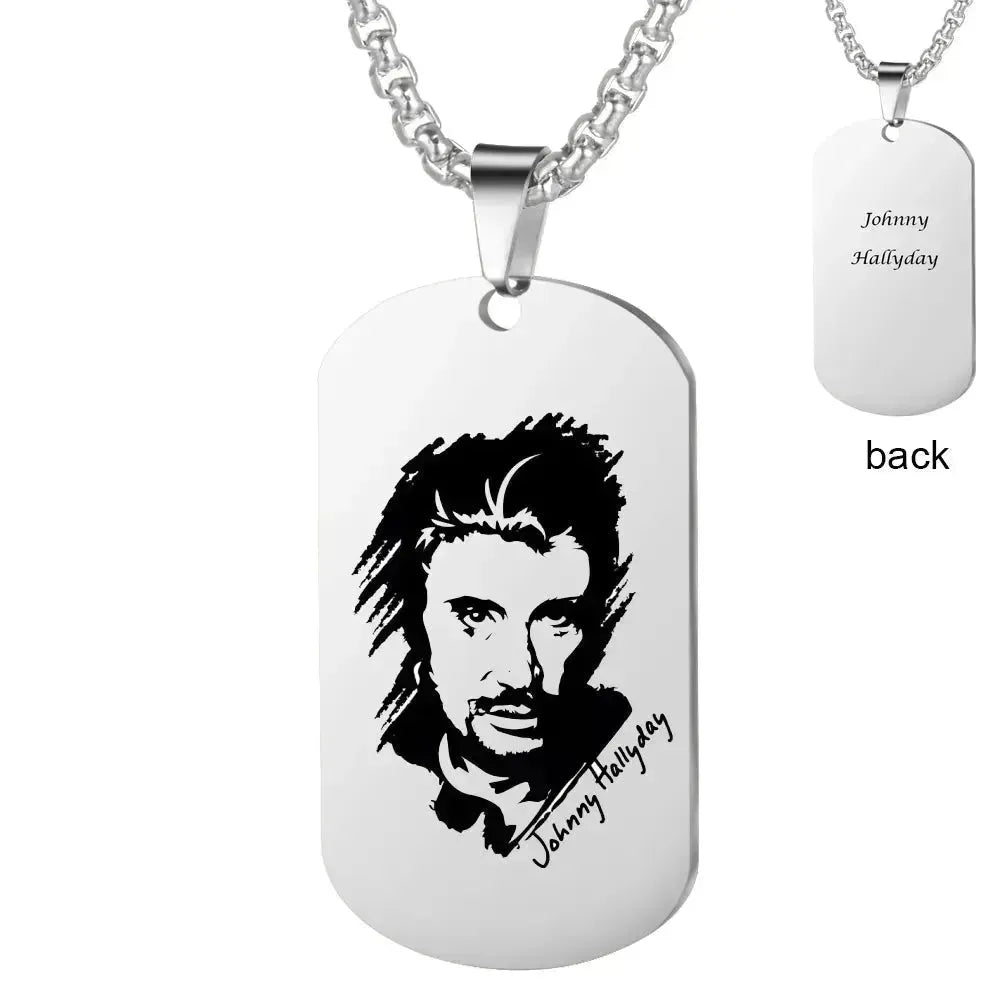 Silver Plated 2 Sides Engraved French Rocker Johnny Hallyday Photo Necklace Pendant female male bijoux femme SL-049 - Königlicher Siegelring