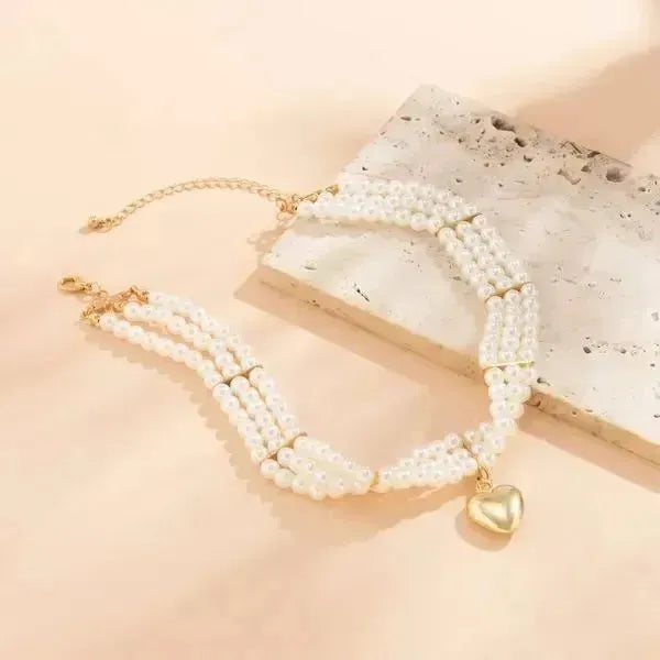 PERLENKETTE DAMEN MODERN WEIß - KETTE MIT HERZ - Königlicher Siegelring