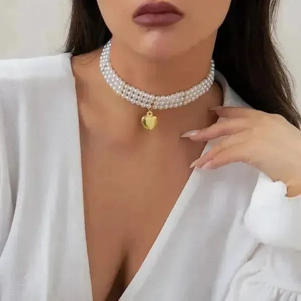 PERLENKETTE DAMEN MODERN WEIß - KETTE MIT HERZ - Königlicher Siegelring