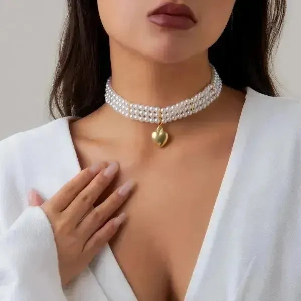 PERLENKETTE DAMEN MODERN WEIß - KETTE MIT HERZ - Königlicher Siegelring