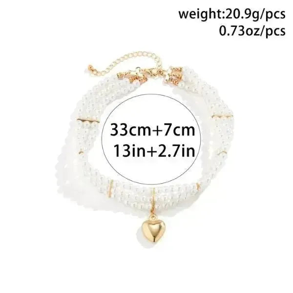 PERLENKETTE DAMEN MODERN WEIß - KETTE MIT HERZ - Königlicher Siegelring