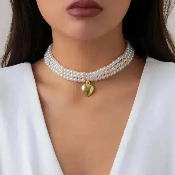 PERLENKETTE DAMEN MODERN WEIß - KETTE MIT HERZ - Königlicher Siegelring