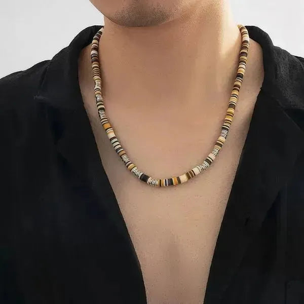PERLENKETTE HERREN BUNTE ETHNISCHE WEICHE POLYMER TON PERLEN - SOMMER BOHÈME - Königlicher Siegelring