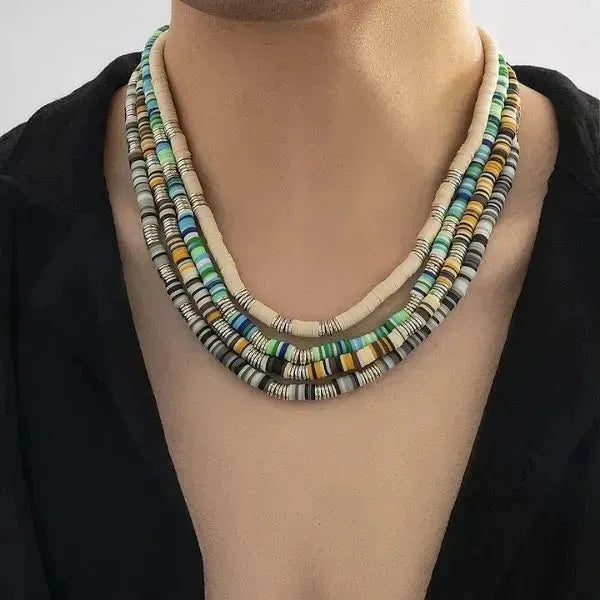 PERLENKETTE HERREN BUNTE ETHNISCHE WEICHE POLYMER TON PERLEN - SOMMER BOHÈME - Königlicher Siegelring