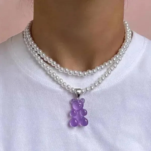 PERLENKETTE HERREN DAMEN WEISS - KREATIVE BONBON GUMMIBÄRCHEN HALSKETTE - Königlicher Siegelring