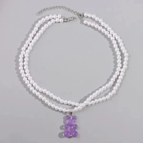 PERLENKETTE HERREN DAMEN WEISS - KREATIVE BONBON GUMMIBÄRCHEN HALSKETTE - Königlicher Siegelring