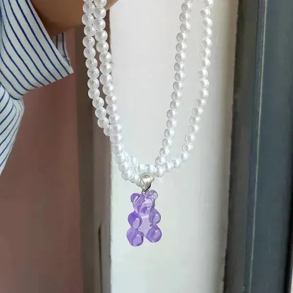 PERLENKETTE HERREN DAMEN WEISS - KREATIVE BONBON GUMMIBÄRCHEN HALSKETTE - Königlicher Siegelring