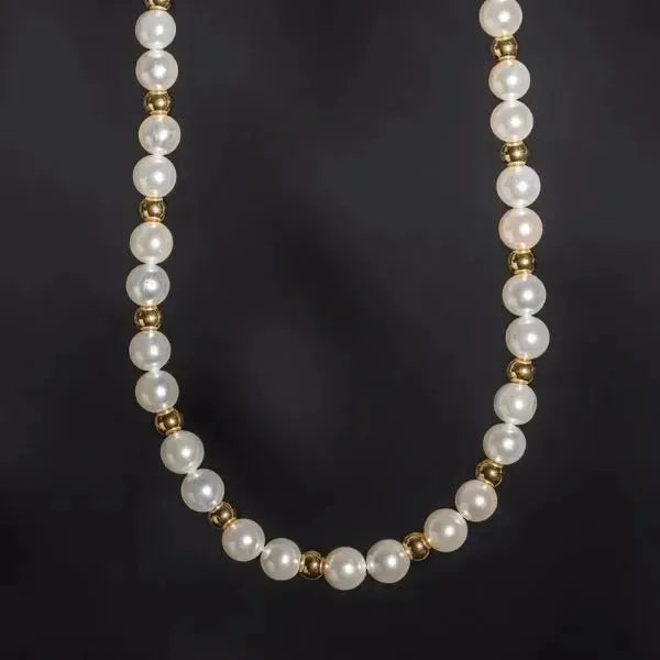 PERLENKETTE HERREN IN GOLD UND WEISS - MUSCHEL PERLE - Königlicher Siegelring