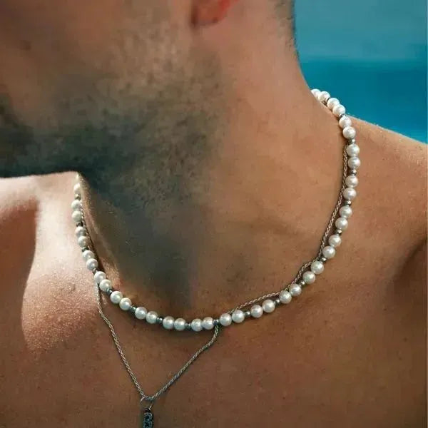 PERLENKETTE HERREN IN GOLD UND WEISS - MUSCHEL PERLE - Königlicher Siegelring