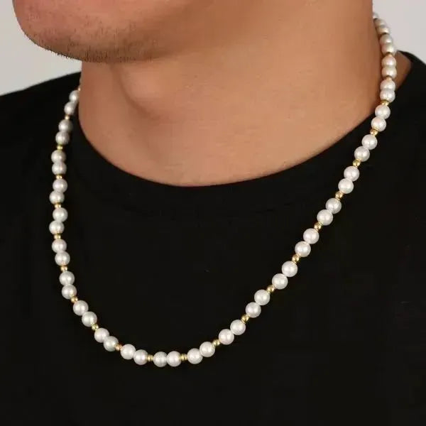 PERLENKETTE HERREN IN GOLD UND WEISS - MUSCHEL PERLE - Königlicher Siegelring