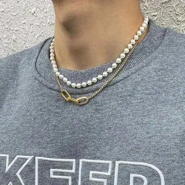 PERLENKETTE HERREN IN WEISS UND GOLD - KETTE - Königlicher Siegelring