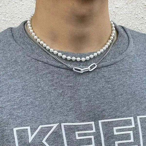 PERLENKETTE HERREN IN WEISS UND GOLD - KETTE - Königlicher Siegelring