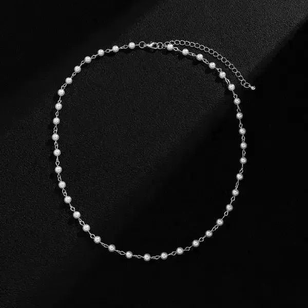 PERLENKETTE HERREN IN WEISS UND SILBER ELEGANT HALSKETTE - Königlicher Siegelring