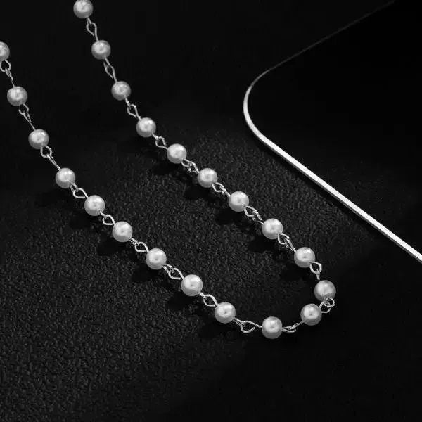 PERLENKETTE HERREN IN WEISS UND SILBER ELEGANT HALSKETTE - Königlicher Siegelring