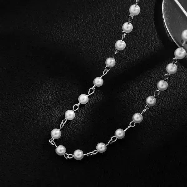 PERLENKETTE HERREN IN WEISS UND SILBER ELEGANT HALSKETTE - Königlicher Siegelring