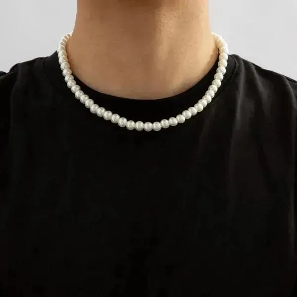 PERLENKETTE HERREN TREND WEISS - HERREN SCHMUCK HALSKETTE - Königlicher Siegelring