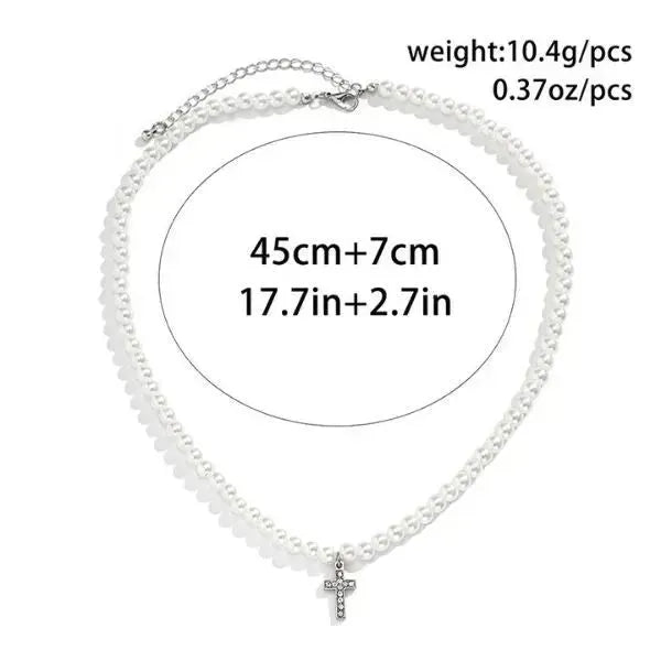 PERLENKETTE HERREN WEISS - KETTE MIT KREUZ - Königlicher Siegelring
