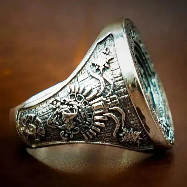 SIEGELRING AUS SILBER MASSIV DES AZTEKEN-MAYA-KALENDERS - Königlicher Siegelring