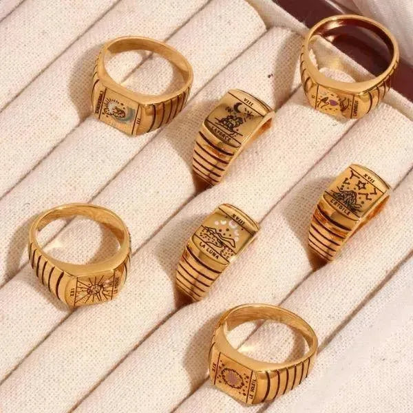 SIEGELRING DAMEN EDELSTAHL GOLD TAROT TROPFEN ÖL RING - Königlicher Siegelring