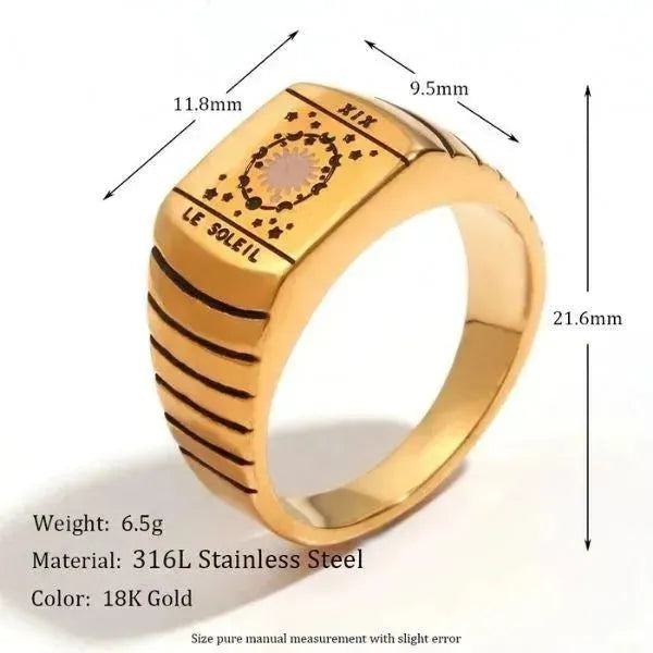 SIEGELRING DAMEN EDELSTAHL GOLD TAROT TROPFEN ÖL RING - Königlicher Siegelring