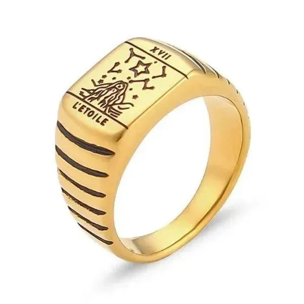 SIEGELRING DAMEN EDELSTAHL GOLD TAROT TROPFEN ÖL RING - Königlicher Siegelring