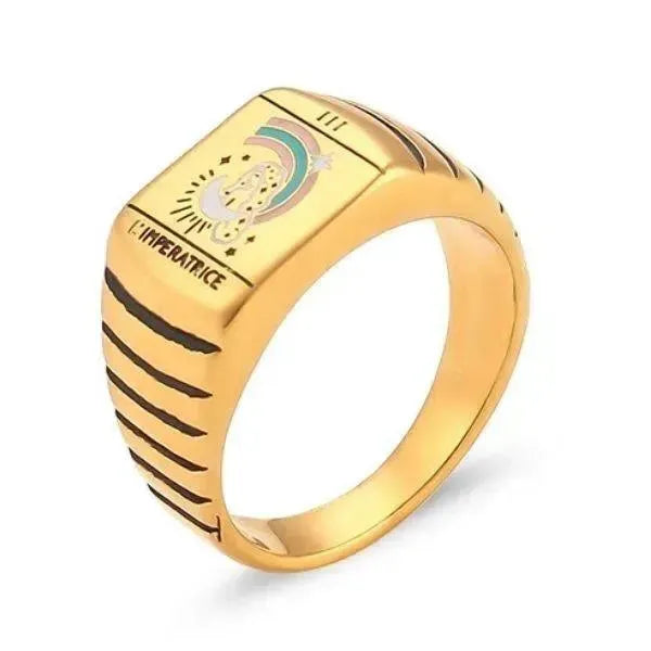 SIEGELRING DAMEN EDELSTAHL GOLD TAROT TROPFEN ÖL RING - Königlicher Siegelring