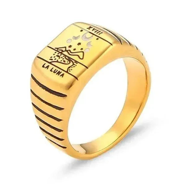 SIEGELRING DAMEN EDELSTAHL GOLD TAROT TROPFEN ÖL RING - Königlicher Siegelring