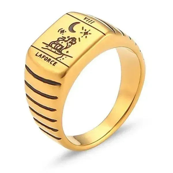 SIEGELRING DAMEN EDELSTAHL GOLD TAROT TROPFEN ÖL RING - Königlicher Siegelring