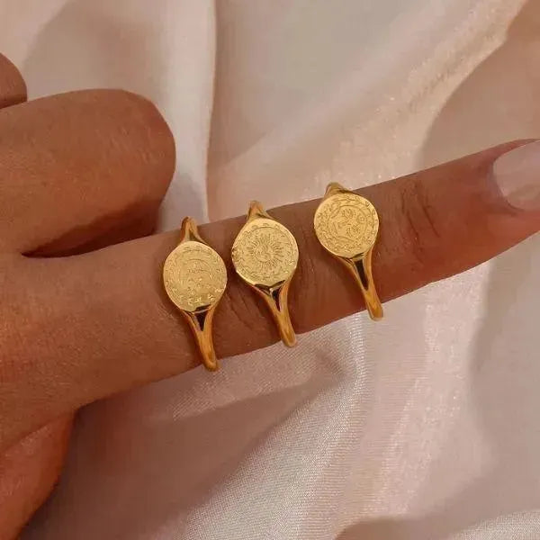 SIEGELRING DAMEN MOND SONNE STERN GOLD PLATTIERTER RING SCHMUCK - Königlicher Siegelring