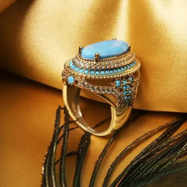 SIEGELRING DAMEN SILBER TÜRKIS-STEIN ENTWORFEN VON JUWELIER HANDWERKERN - Königlicher Siegelring