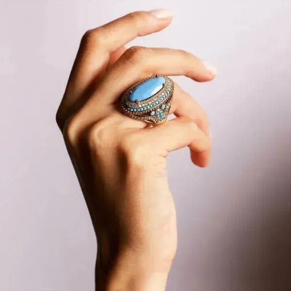 SIEGELRING DAMEN SILBER TÜRKIS-STEIN ENTWORFEN VON JUWELIER HANDWERKERN - Königlicher Siegelring
