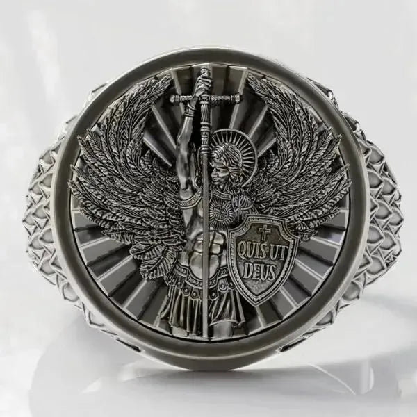 SIEGELRING HERREN ERZENGEL SANKT MICHAEL IN STERLING SILBER - Königlicher Siegelring
