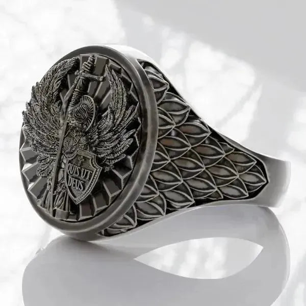 SIEGELRING HERREN ERZENGEL SANKT MICHAEL IN STERLING SILBER - Königlicher Siegelring