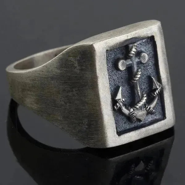 SIEGELRING HERREN HANDGEFERTIGTER SCHIFFSANKER - ABENTEUER-SYMBOL AUS SILBER - Königlicher Siegelring