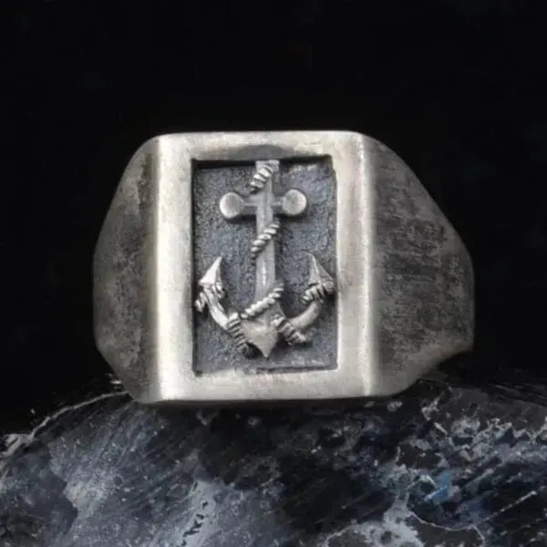 SIEGELRING HERREN HANDGEFERTIGTER SCHIFFSANKER - ABENTEUER-SYMBOL AUS SILBER - Königlicher Siegelring