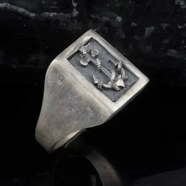 SIEGELRING HERREN HANDGEFERTIGTER SCHIFFSANKER - ABENTEUER-SYMBOL AUS SILBER - Königlicher Siegelring