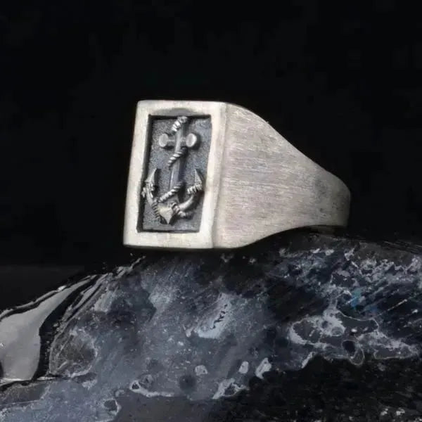 SIEGELRING HERREN HANDGEFERTIGTER SCHIFFSANKER - ABENTEUER-SYMBOL AUS SILBER - Königlicher Siegelring