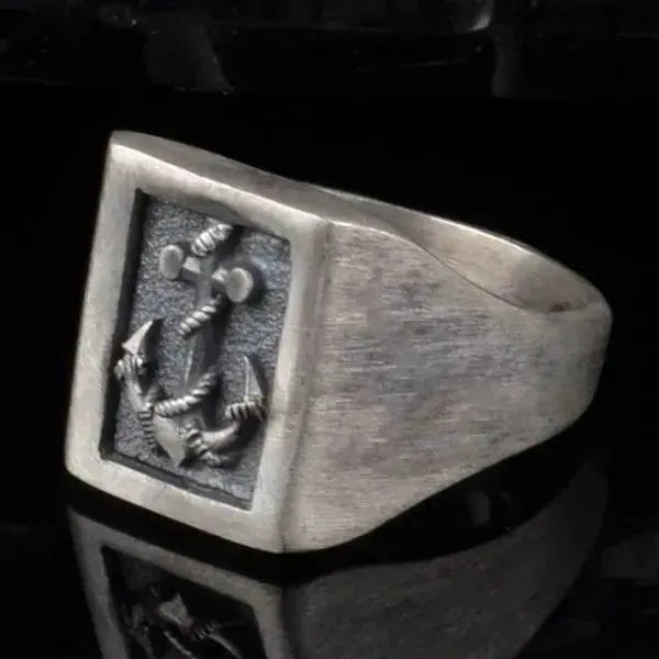 SIEGELRING HERREN HANDGEFERTIGTER SCHIFFSANKER - ABENTEUER-SYMBOL AUS SILBER - Königlicher Siegelring