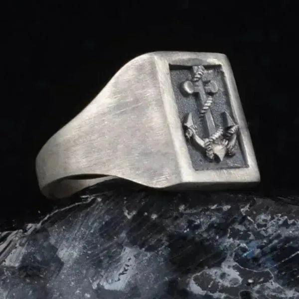 SIEGELRING HERREN HANDGEFERTIGTER SCHIFFSANKER - ABENTEUER-SYMBOL AUS SILBER - Königlicher Siegelring
