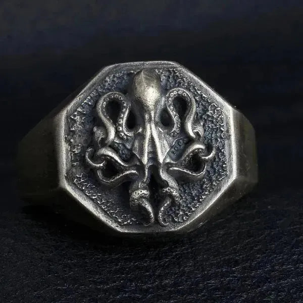 SIEGELRING HERREN KRAKE AUS STERLING SILBER - SYMBOL FÜR MYSTERIUM UND ELEGANZ - Königlicher Siegelring