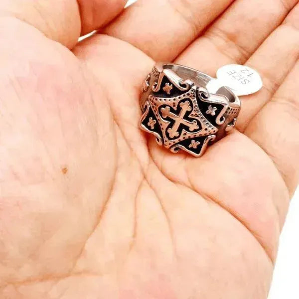SIEGELRING HERREN : MALTESERKREUZ UND CHRISTLICHE SYMBOLE AUS EDELSTAHL - Königlicher Siegelring