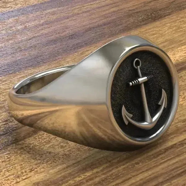 SIEGELRING HERREN NACH MASS AUS NAUTISCHEM ANKER-SILBER - Königlicher Siegelring