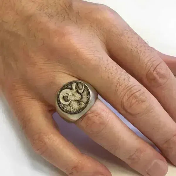 SIEGELRING HERREN SILBER MASSIV HOROSKOP WIDDER ZODIAK - Königlicher Siegelring