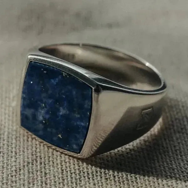 SIEGELRING HERREN SILBER MASSIV MIT LAPISLAZULI BLAU - WEISHEIT - Königlicher Siegelring