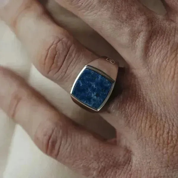 SIEGELRING HERREN SILBER MASSIV MIT LAPISLAZULI BLAU - WEISHEIT - Königlicher Siegelring