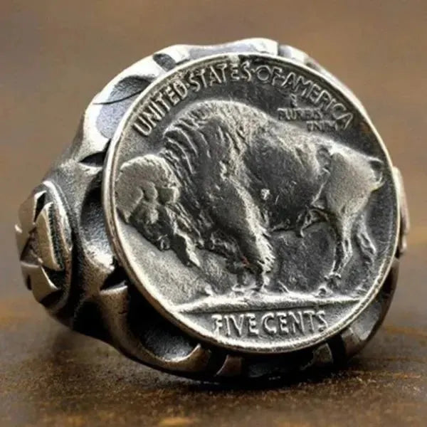 SIEGELRING HERREN SILBER MIT MÜNZE (FIVE CENTS USA) - Königlicher Siegelring